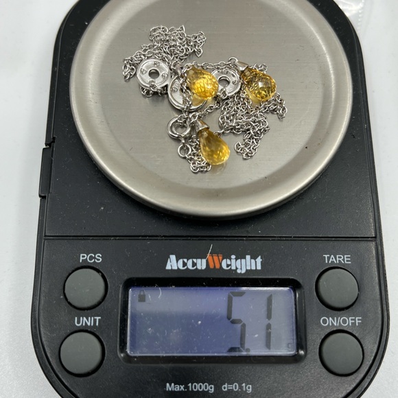 Vintage 10KT White Gold Necklace with Citrine Briolette Drops & Diamond Accents - Picture 15 of 15